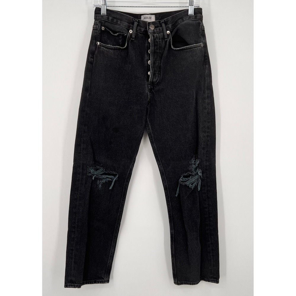 AGOLDE‎ 90's Mid Rise Loose Fit Distressed Black Jeans A069B-1087 Size 26